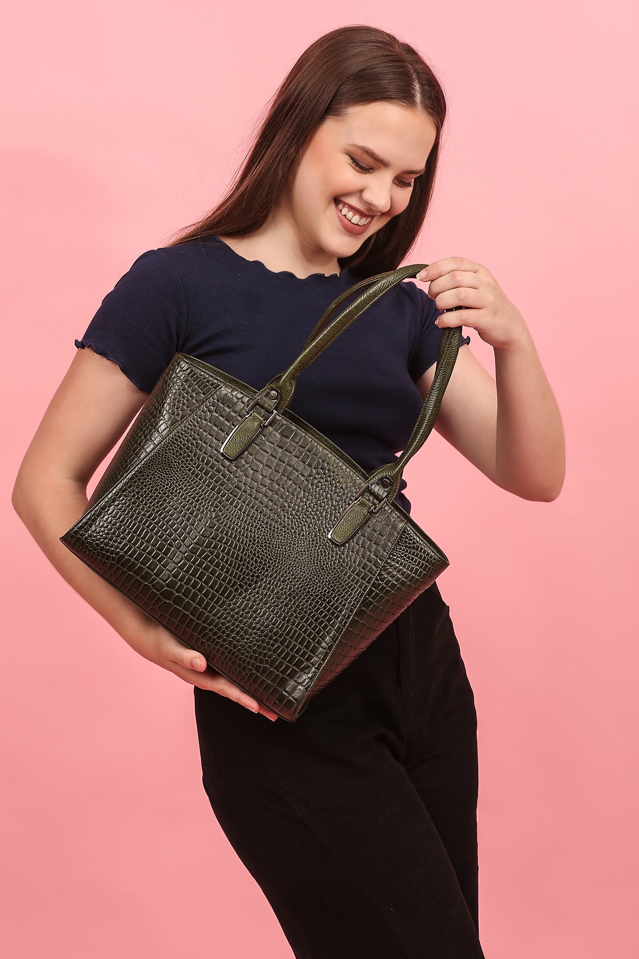 Croco Print Leather Ladies HandBag