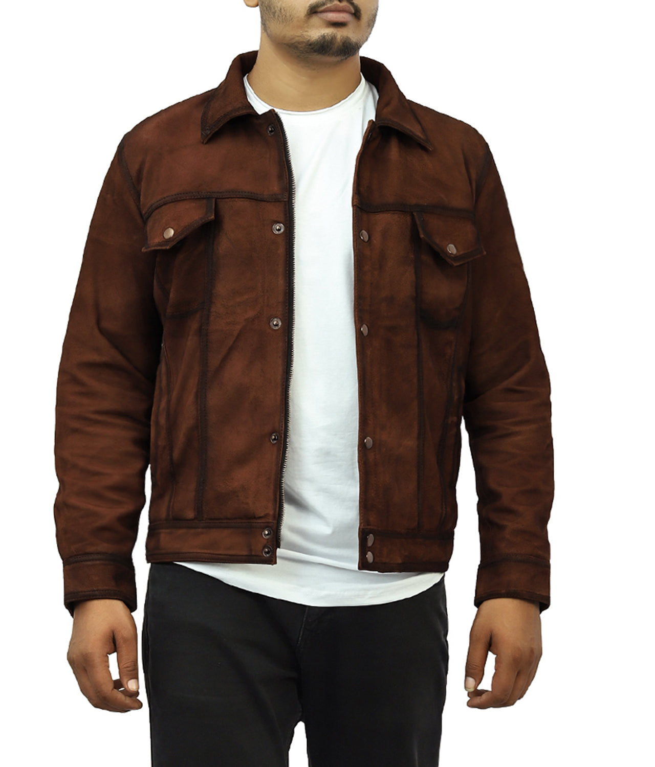 Denim Suede Leather Biker Jacket