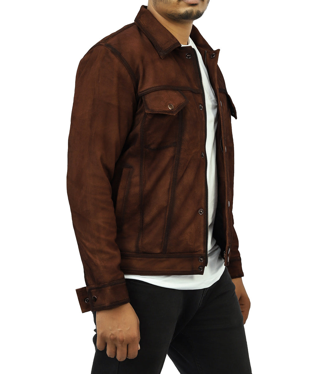 Denim Suede Leather Biker Jacket