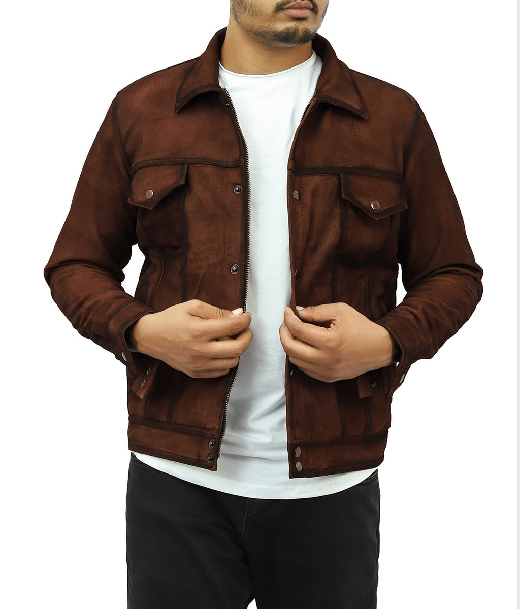 Denim Suede Leather Biker Jacket