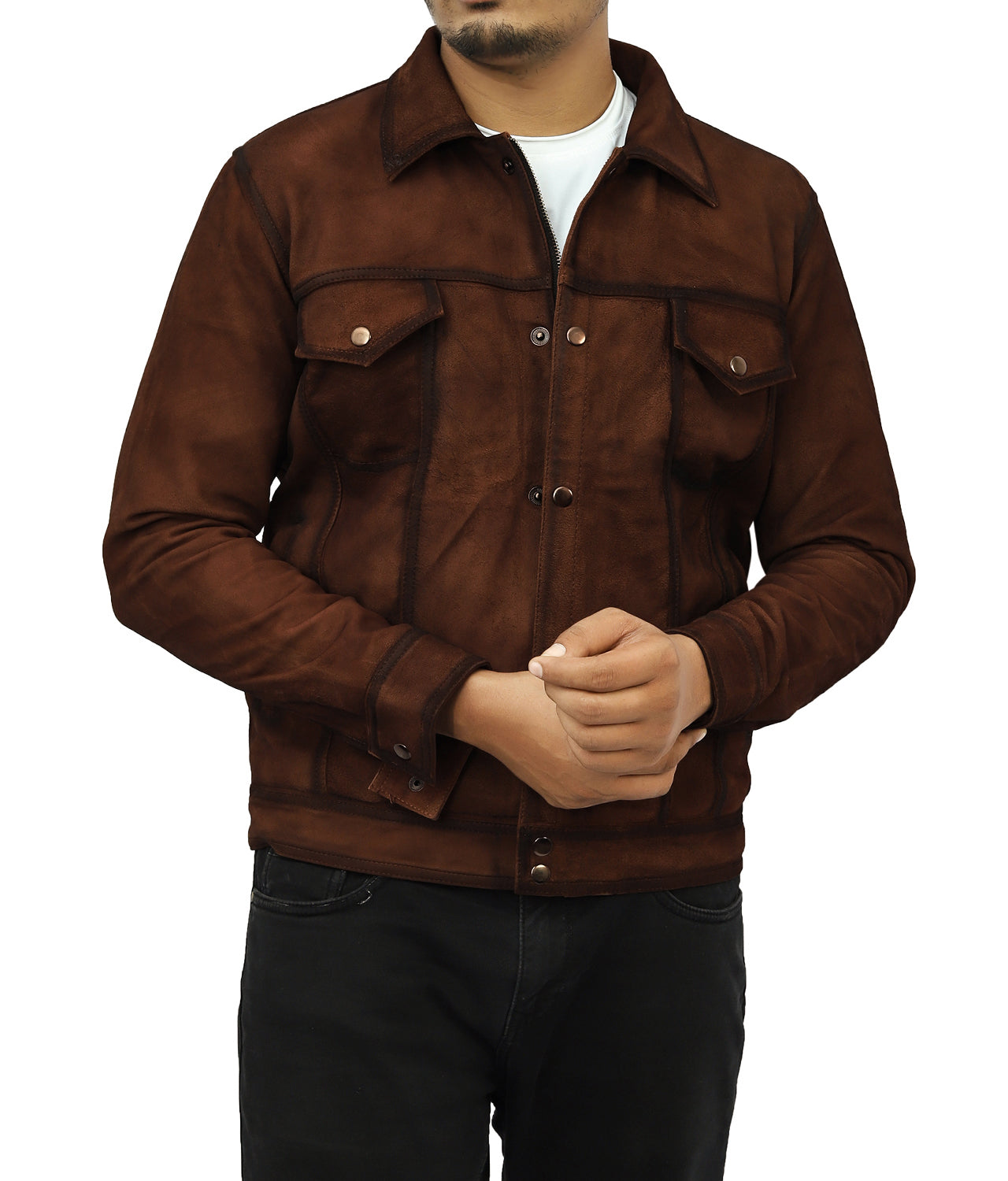 Denim Suede Leather Biker Jacket