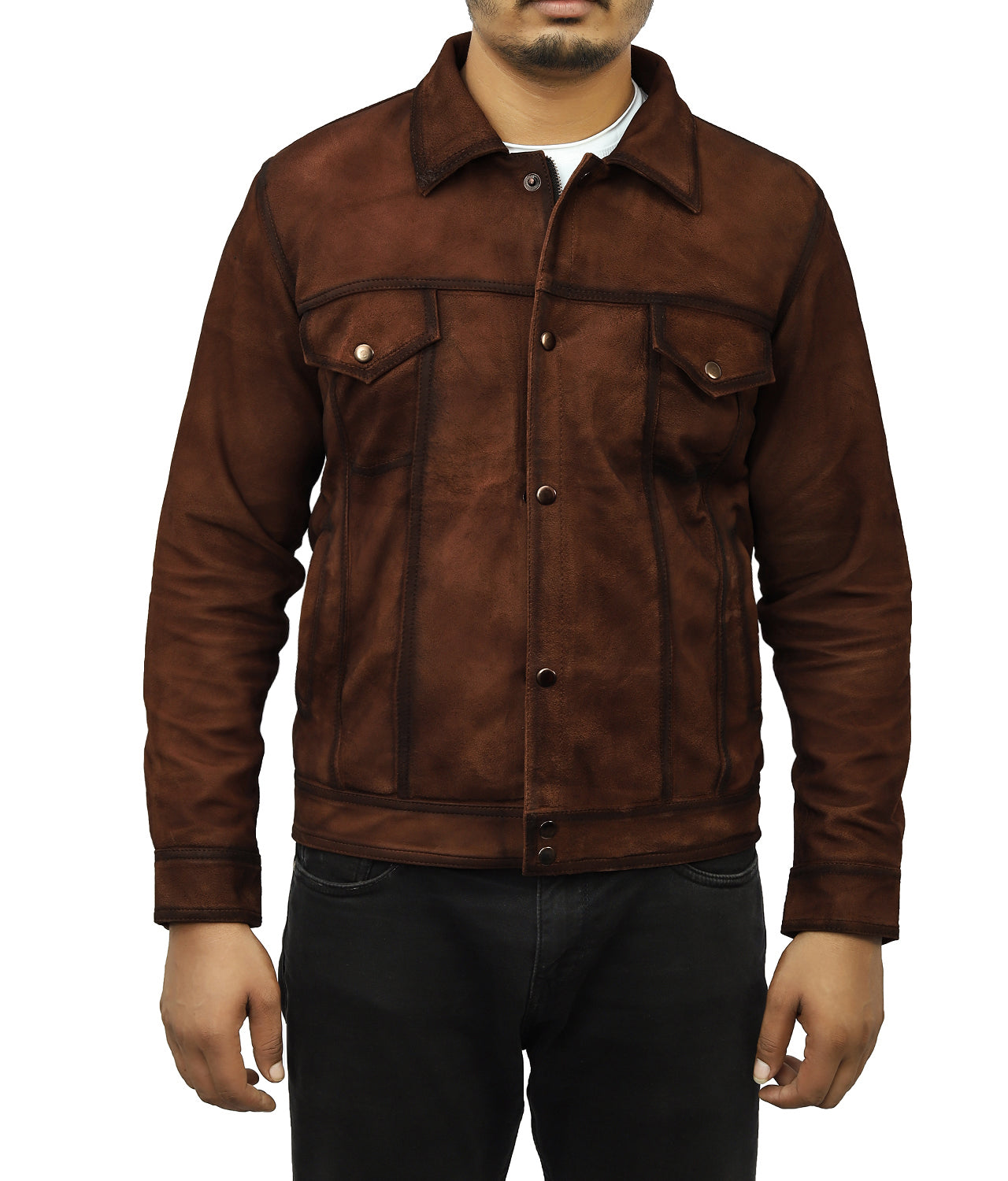 Denim Suede Leather Biker Jacket