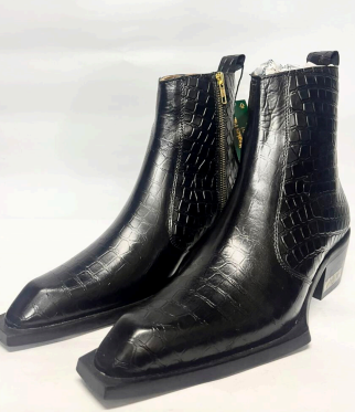 Men’s Croc-Embossed Square-Toe Ankle Boots