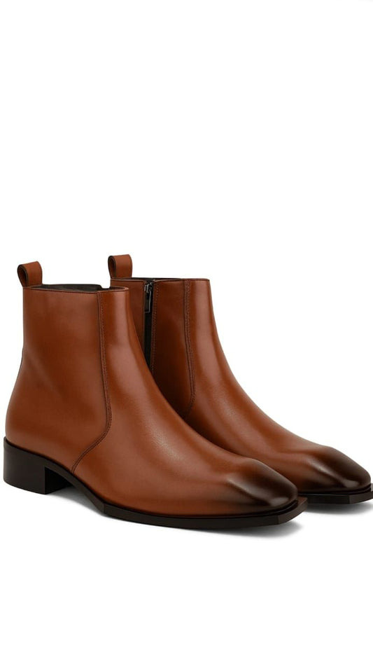 Premium Brown / black Leather Chelsea Boots